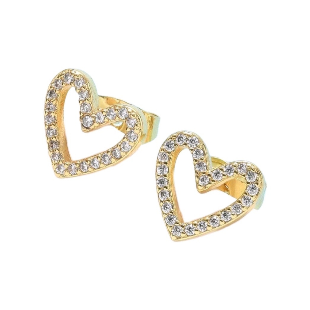 18k Gold Plated Open Heart Earring Dainty Studs For Women And Girls 30$